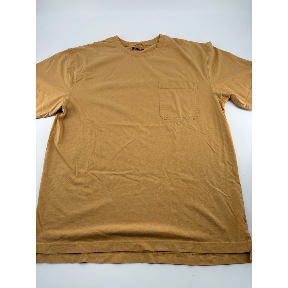 Redhead Mens Large Short Sleeve Pocket T-Shirt Mustard Tan Cotton Crewneck Tee